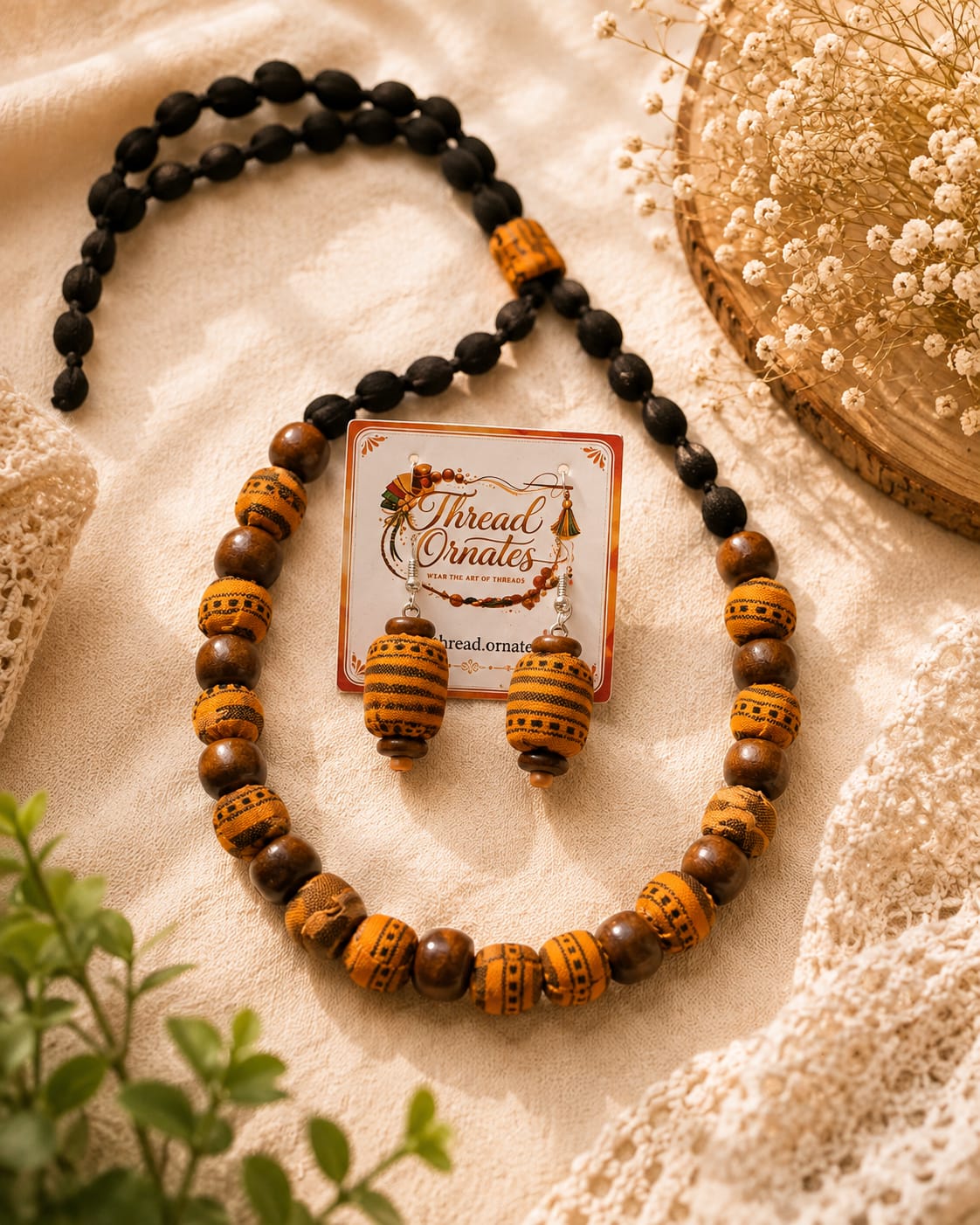 MUSTARD YELLOW WOODEN BEADED NECKLACE
