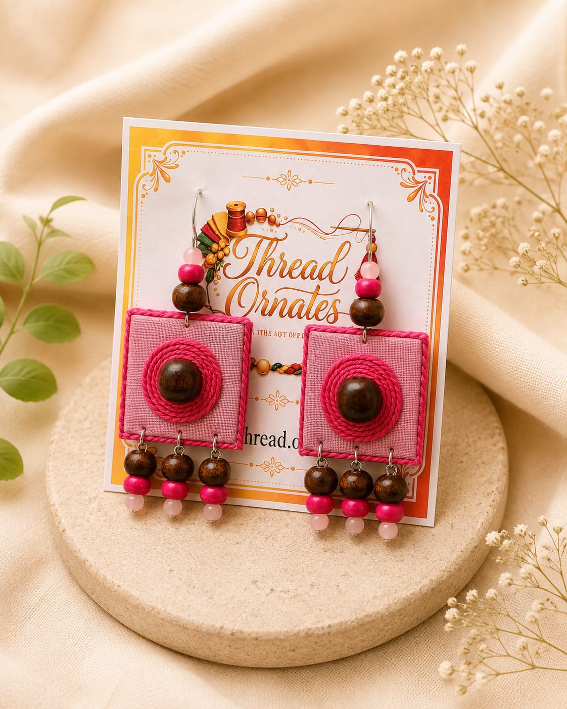 PINK JUTE SPIRAL EARRINGS