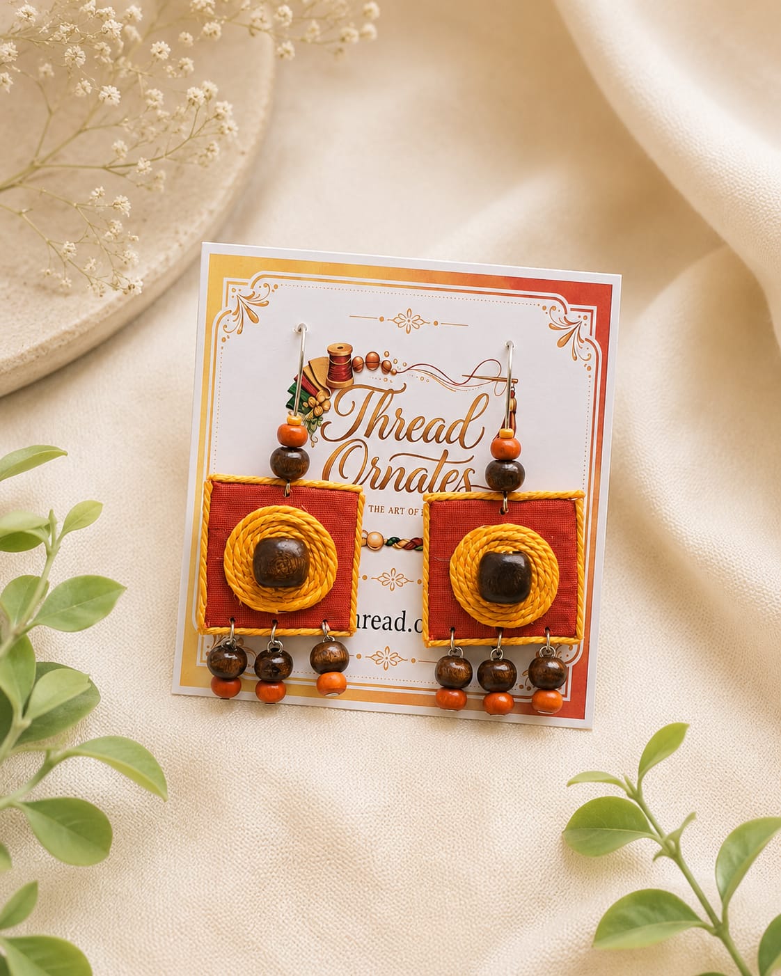 ORANGE JUTE SPIRAL EARRINGS