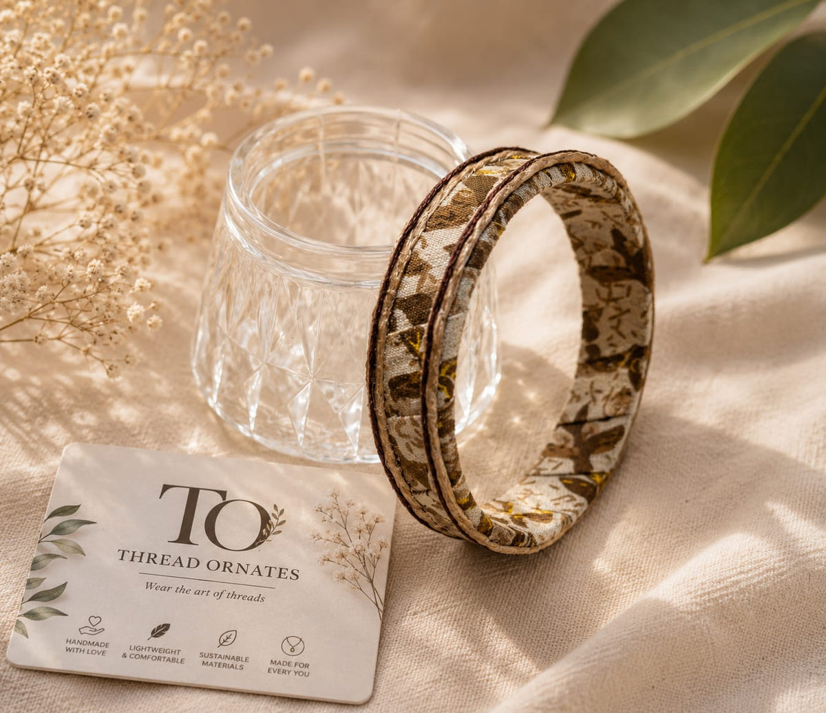 BEIGE FLORAL FABRIC BANGLE