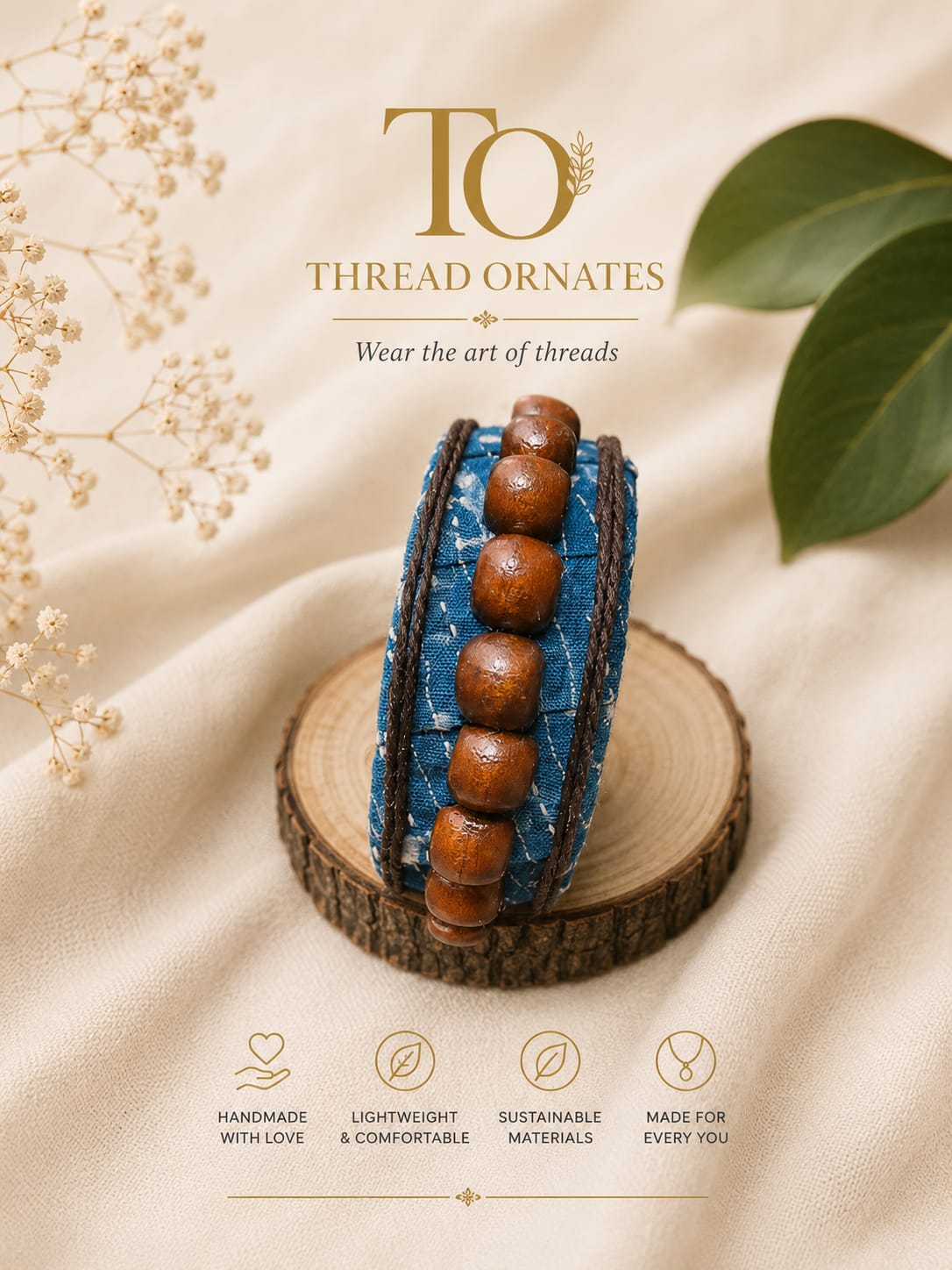 BLUE WOODENBEADS BROAD BANGLE