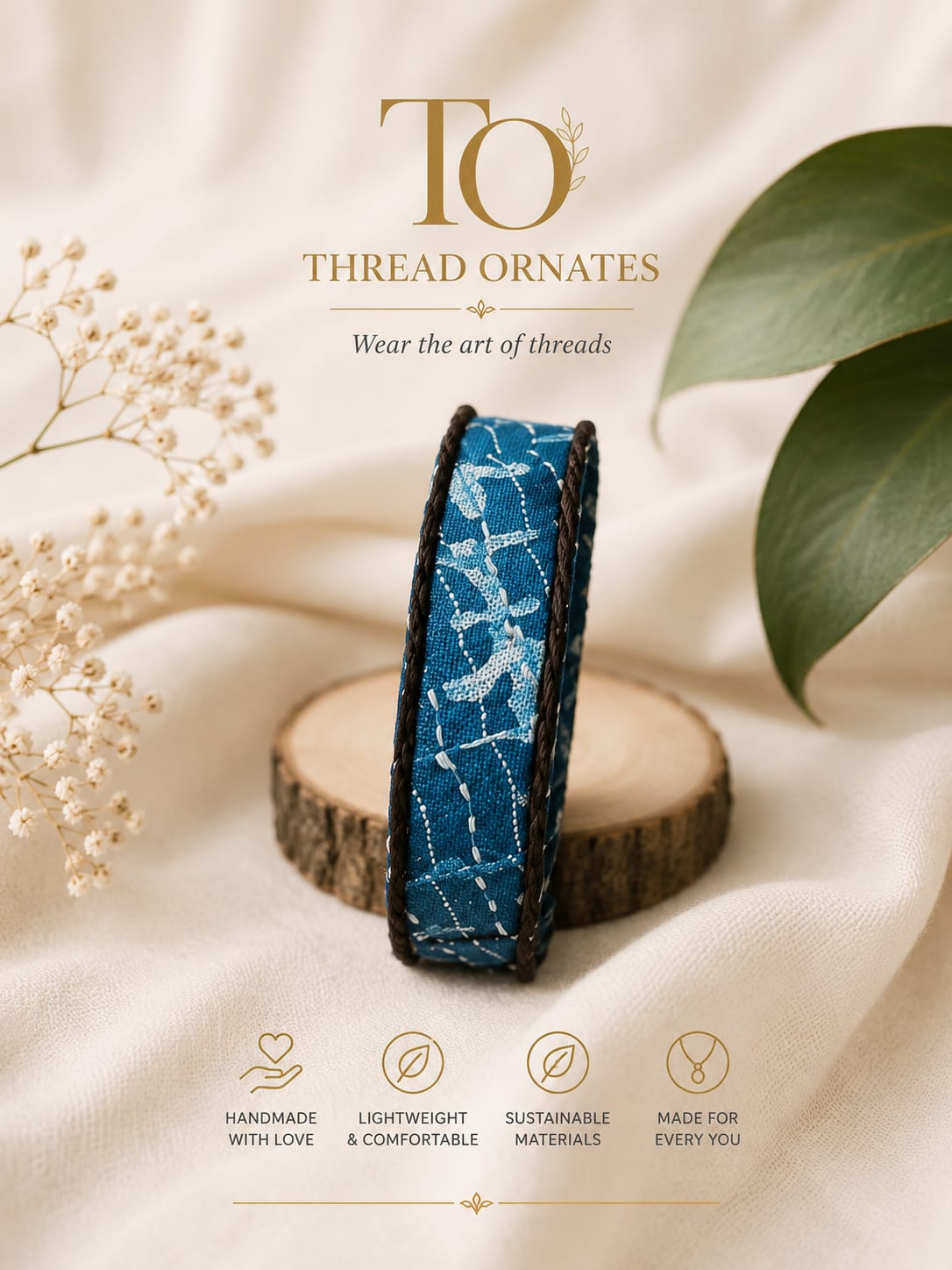 BLUE PRINTED BROAD FABRIC BANGLE