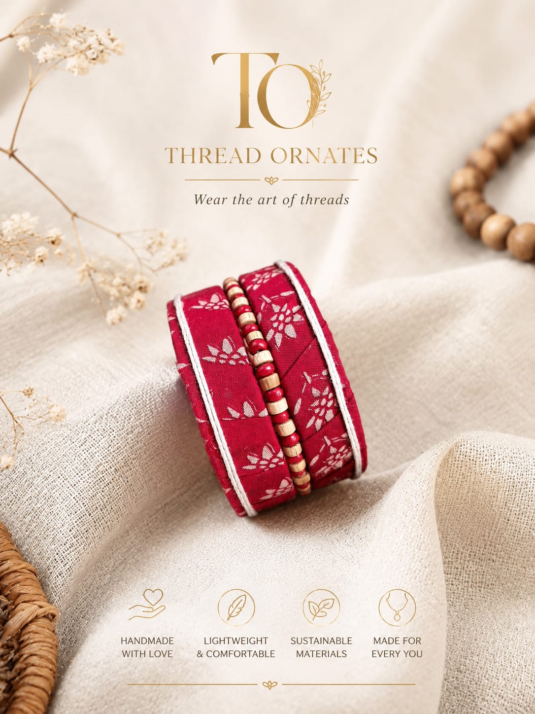 RED FABRIC BROAD BANGLE