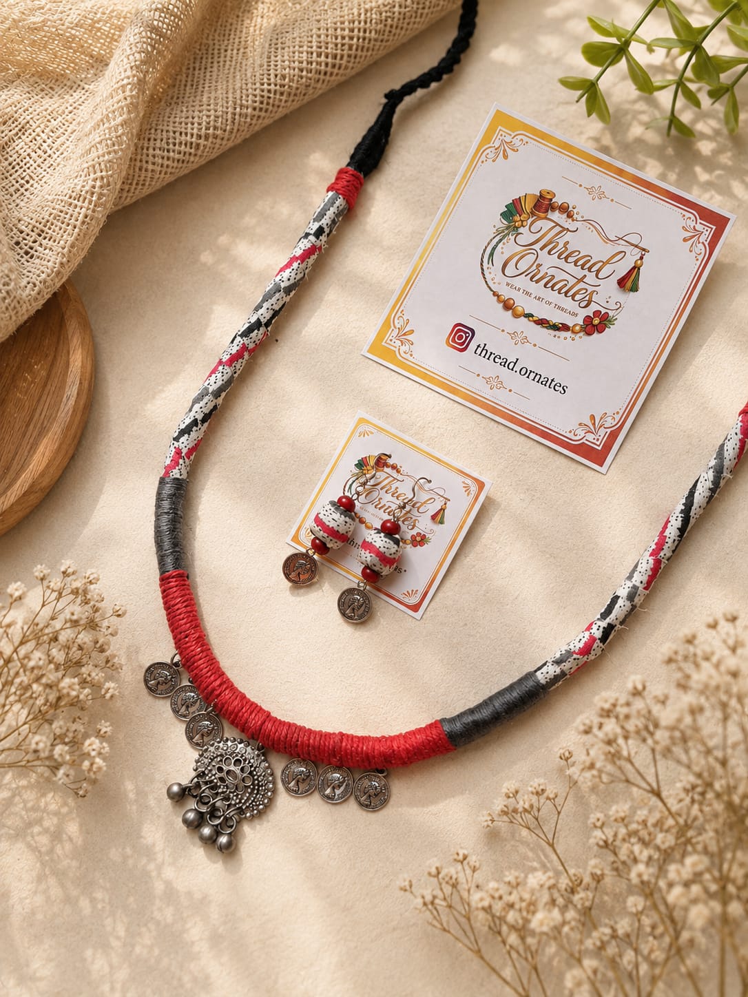 CRIMSON RED DRAPED CHARMS NECKLACE