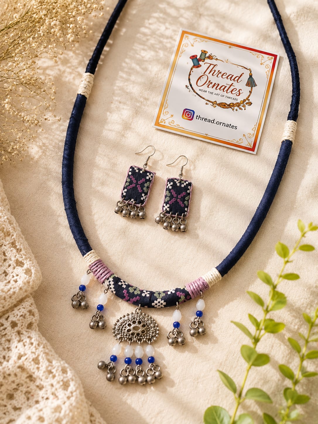 ROYAL BLUE DRAPED CHARMS NECKLACE