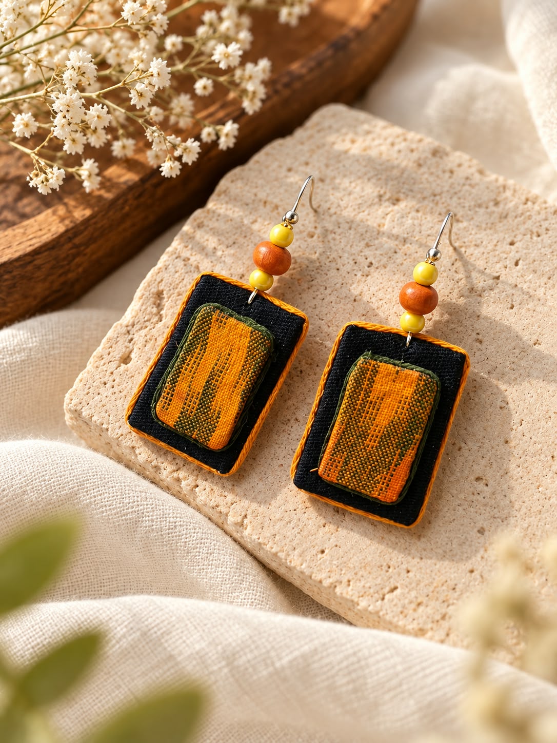 MUSTARD FABRIC EARRINGS