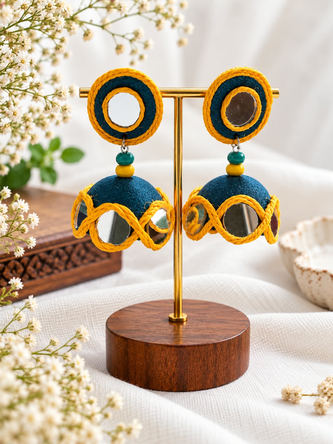 PEACOCK BLUE AND YELLOW MIRROR ZHUMKI