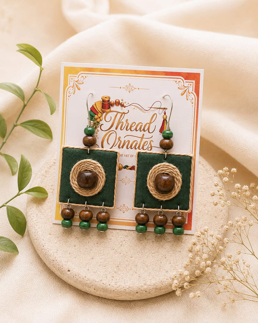 EMERALD GREEN JUTE SPIRAL EARRINGS