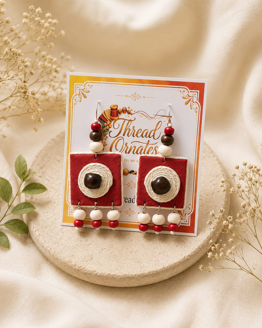 RED JUTE SPIRAL EARRINGS