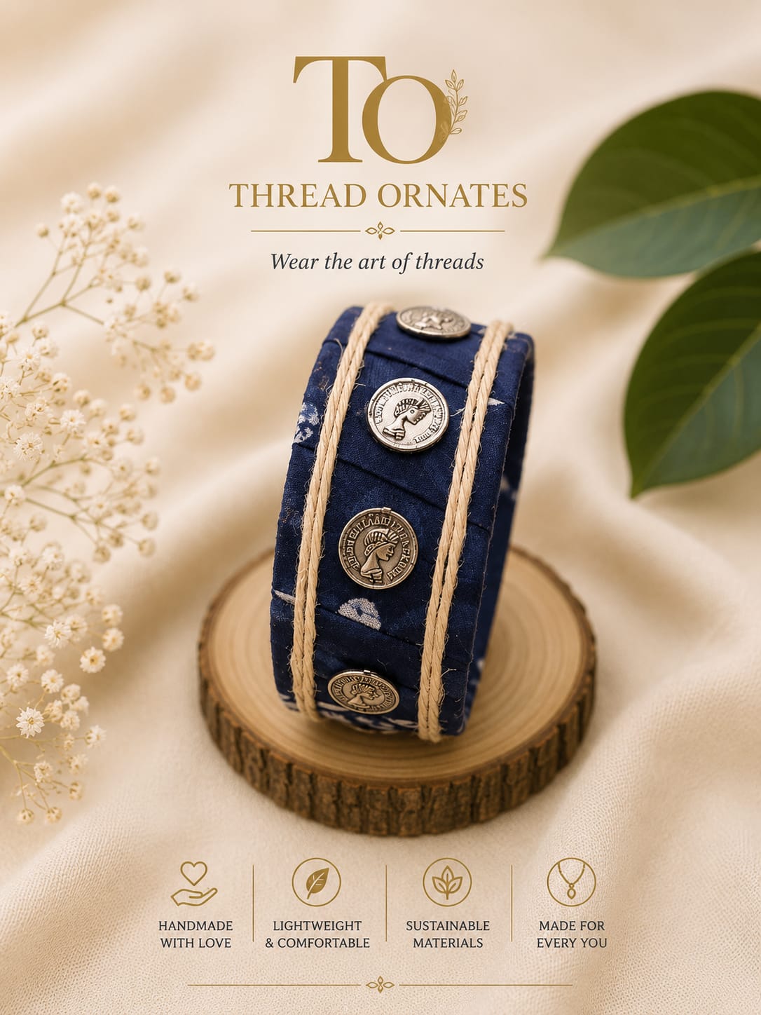 NAVY COIN BROAD FABRIC BANGLE