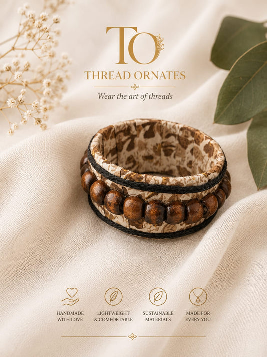 BEIGE WOODENBEADS BROAD BANGLE