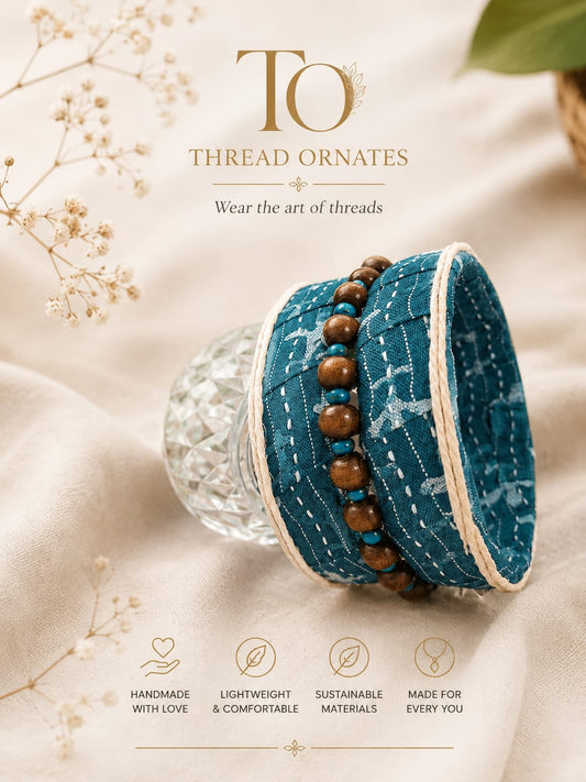 BLUE WOODENBEADS BROAD BANGLE