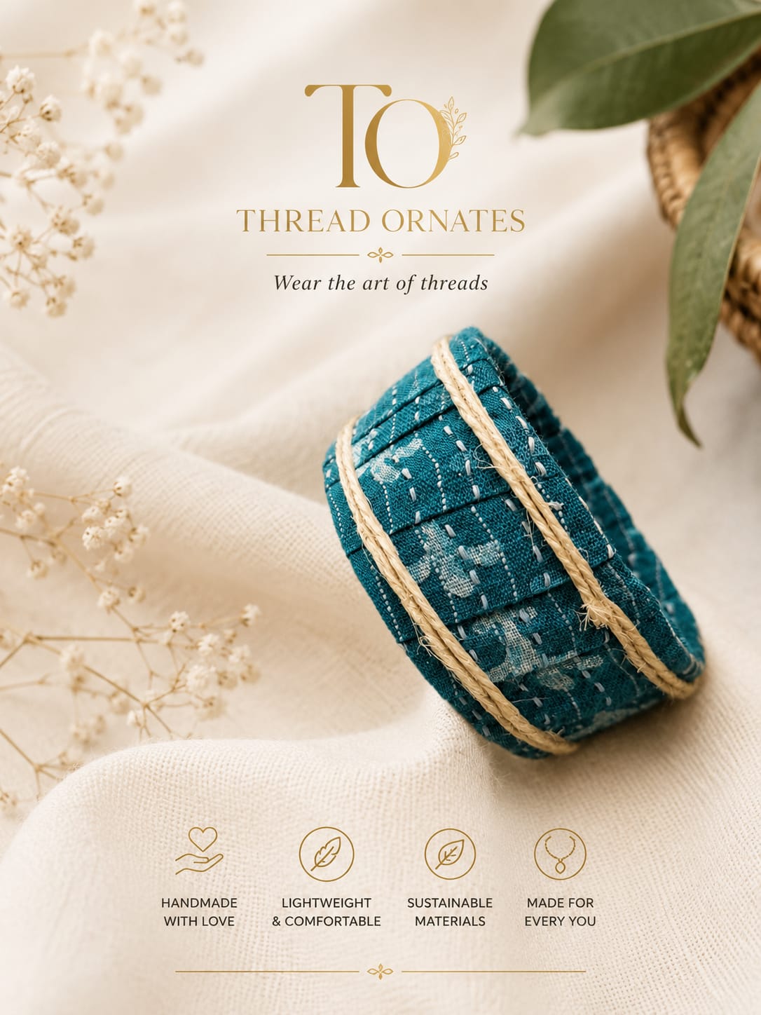 TEAL BLUE BROAD FABRIC BANGLE