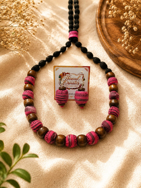 PINK WOODEN BEADED NECKLACE