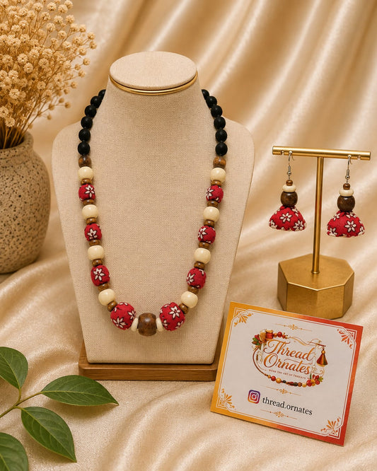 RED & WHITE WOODEN BEADED MALA