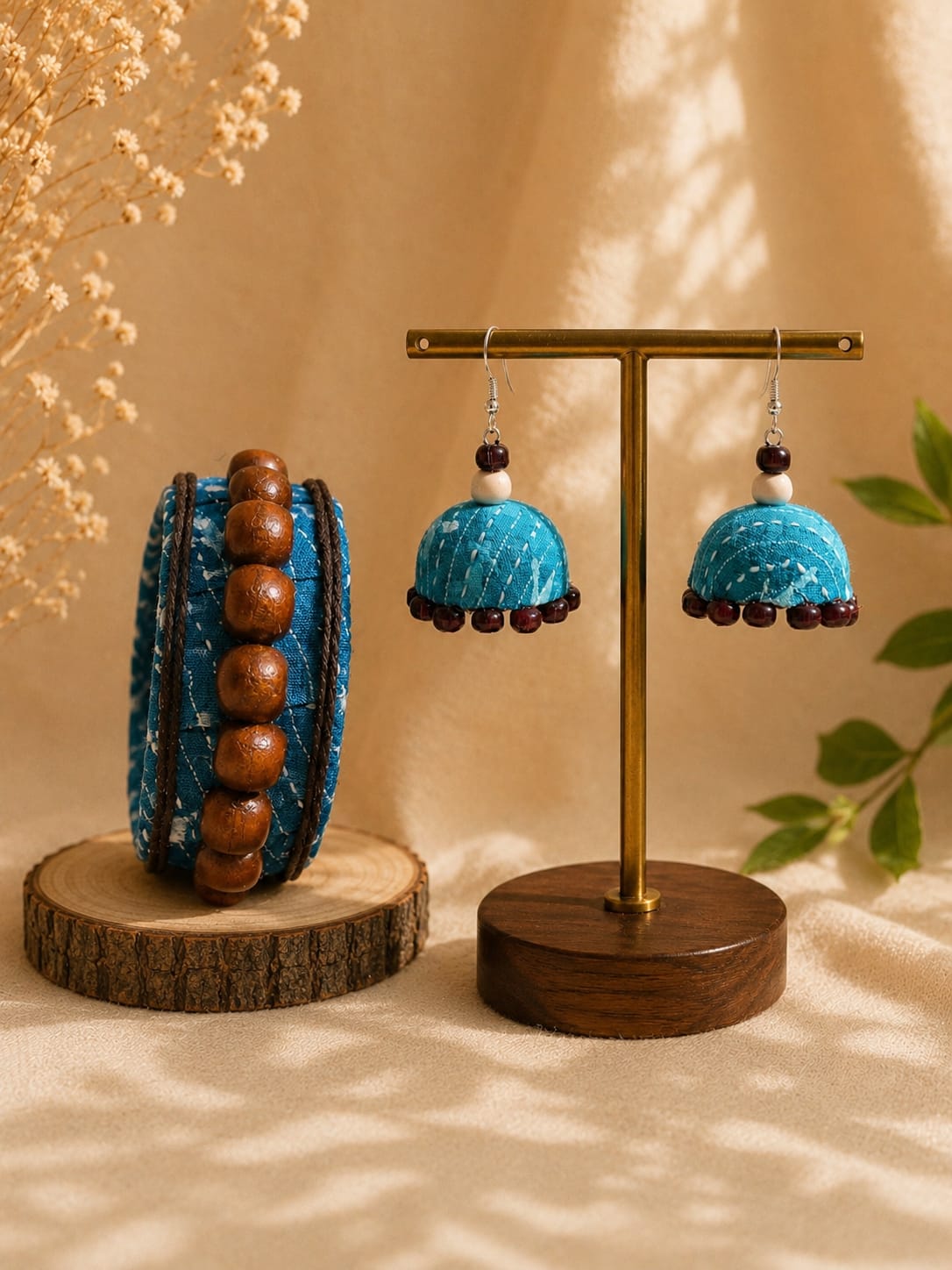 TEAL BLUE ZHUMKI & BANGLE COMBO