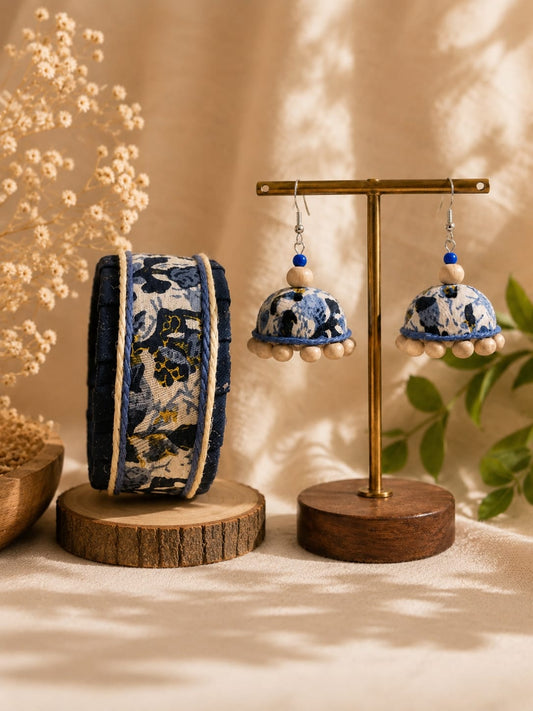 BLUE FLORAL ZHUMKI & BANGLE COMBO