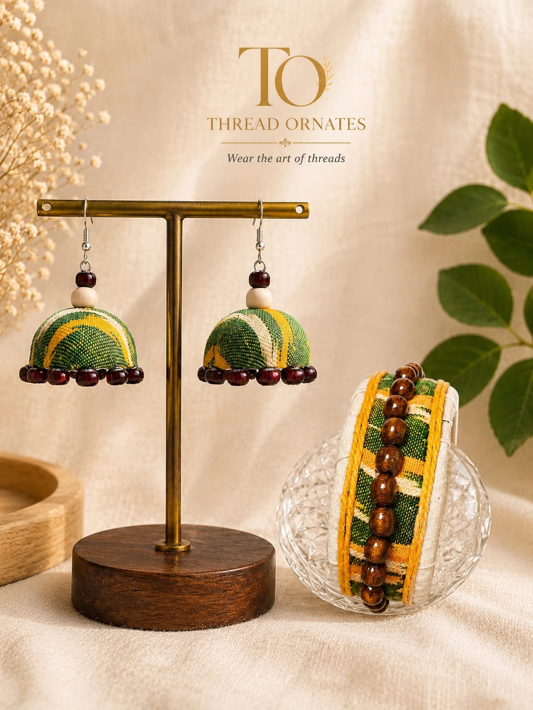 OLIVE GREEN ZHUMKI & BANGLE COMBO