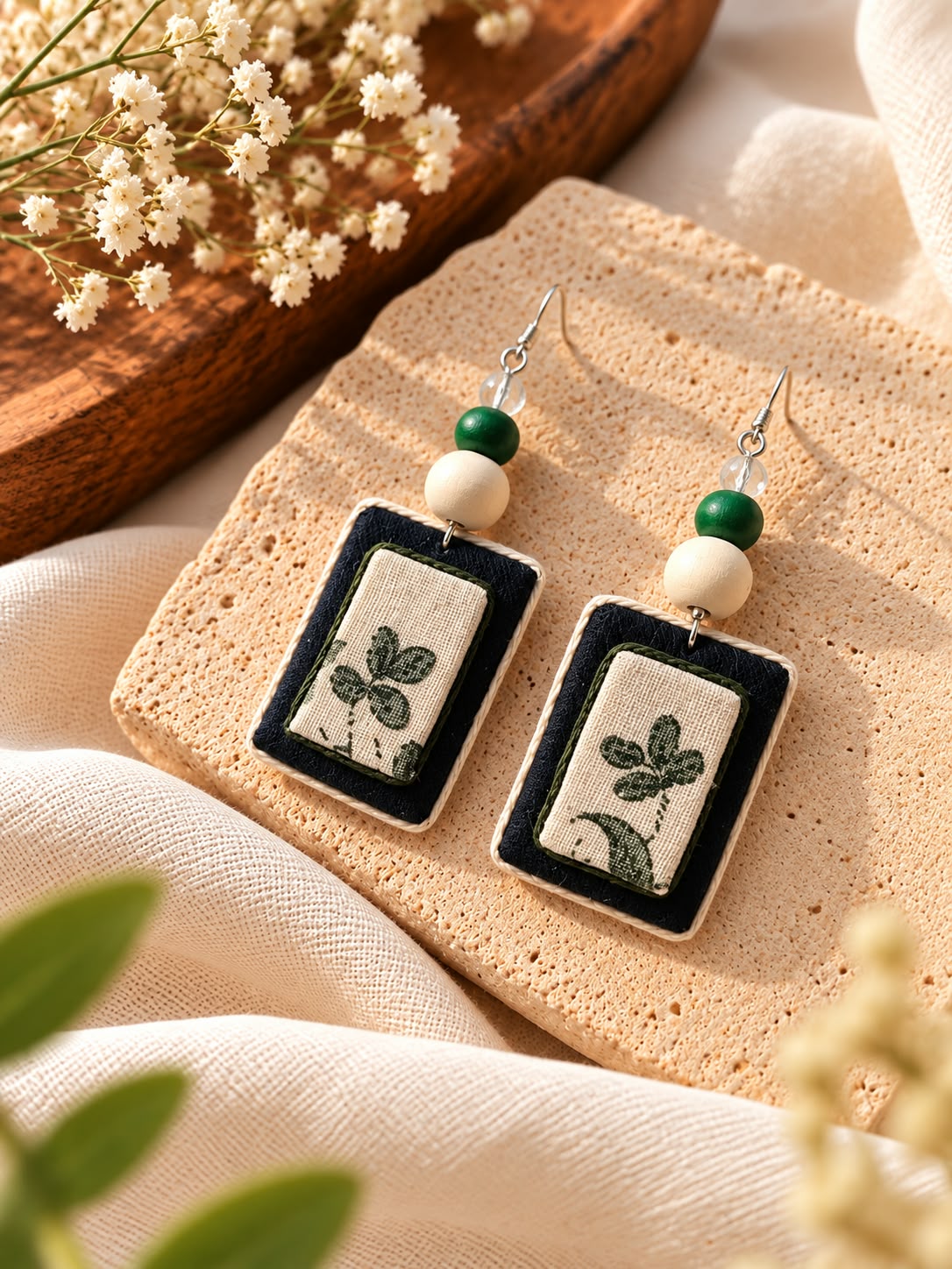 GREEN FABRIC EARRINGS