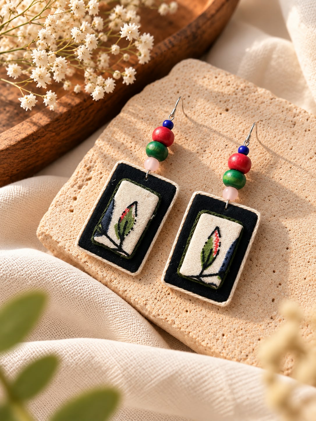 OLIVE FABRIC EARRINGS