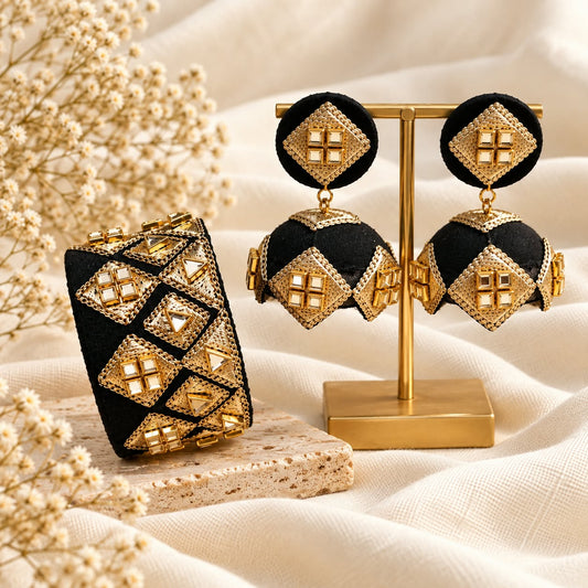 BLACK KUNDAN ZHUMKI AND HANDCUFF COMBO